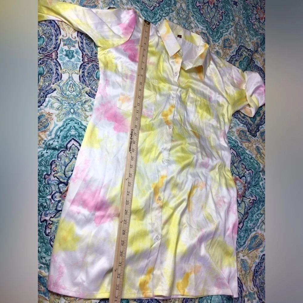 Xl Yellow Print long Sleeves shirt Dress (0163)